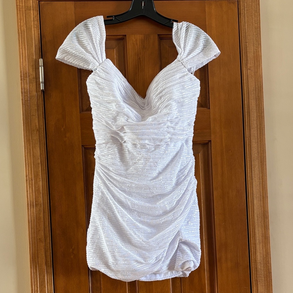 Chic White Ruched Mini Dress